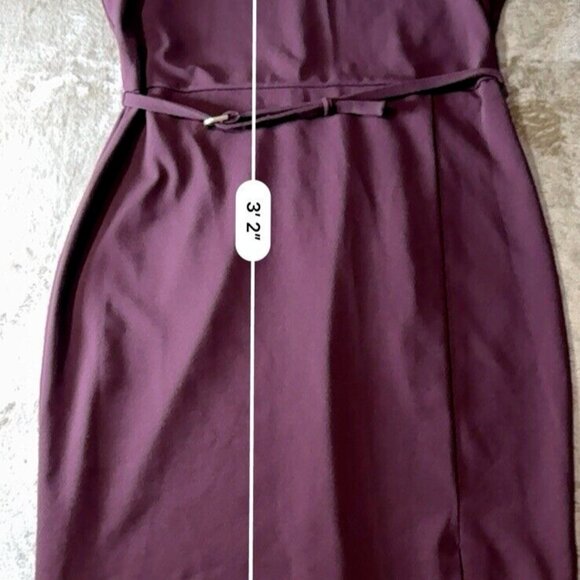 EXPRESS Burgundy Classic Cap Sleeve Slit Pencil Dress Large Fitted Cocktail - Picture 7 of 15